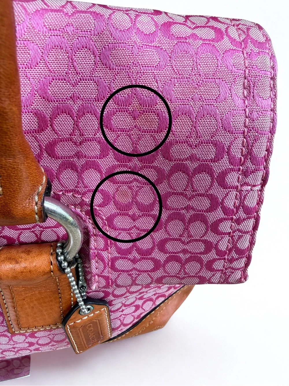 Coach Pink Canvas Satchel with Tan Leather Trim and Buckle Barbiecore